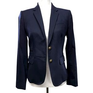 J Crew Schoolboy Wool Blazer Women's Size 0 Navy Gold Buttons Twill Lined